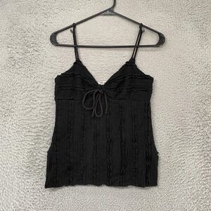 Good Days Project Babydoll Tank Womens Medium Black Ruffle Knit Bow Fairy Grunge